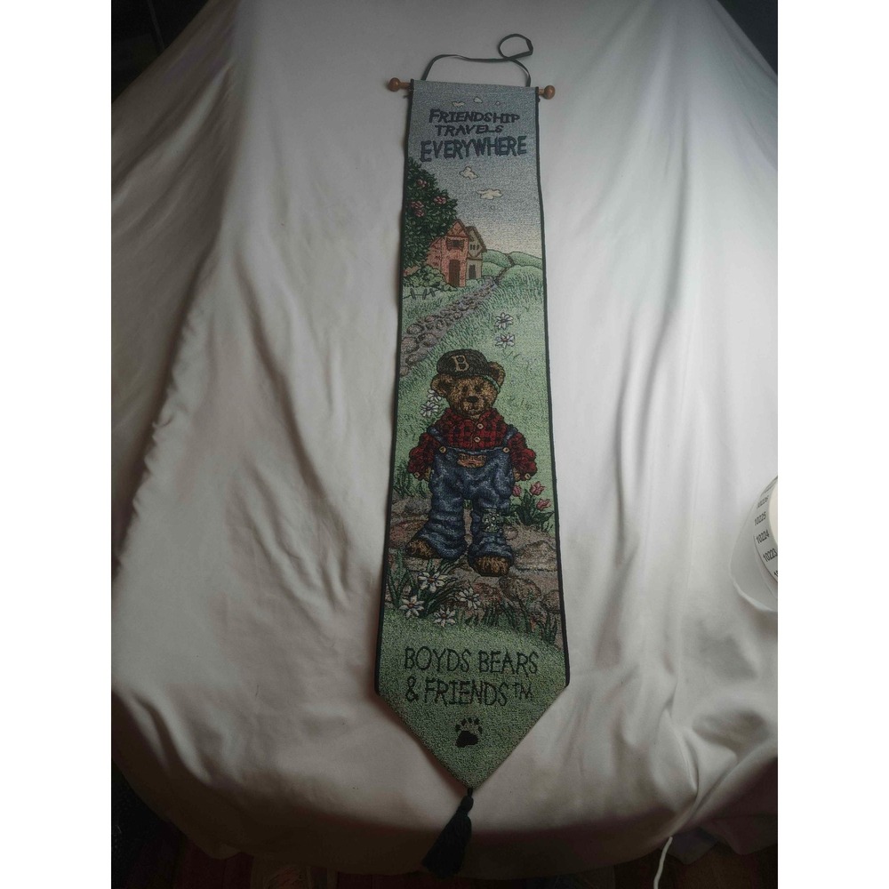 Boyds Bears & Friends Woven Tapestry Bell Pull Wall Hanging Friendship Travels